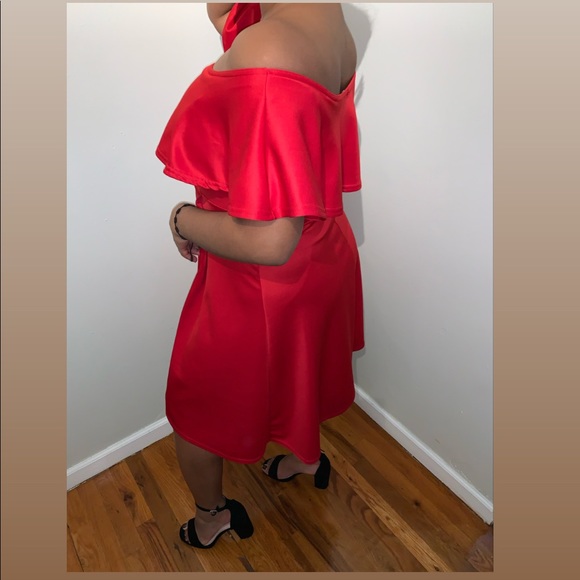 Red Ruffle Midi Dress - Picture 2 of 4